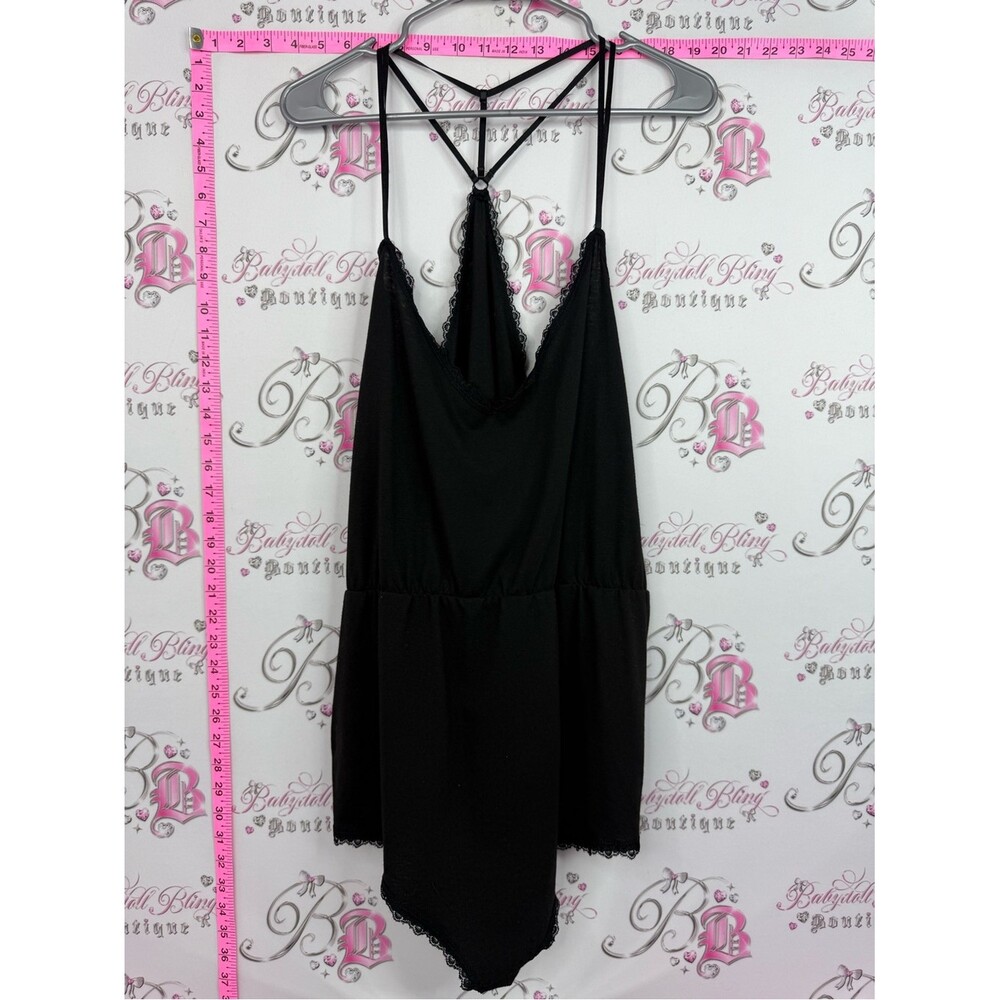 Romper Lacie Black Strappy Slip Dress with Lace Trim